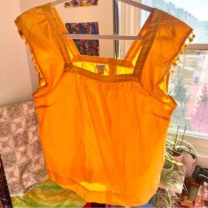 J. Crew Tank Top with ball fringe at sleeves